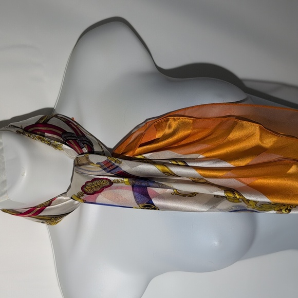 Lancel Paris Silk Scarf with Orange and Gold Accents - Picture 14 of 15